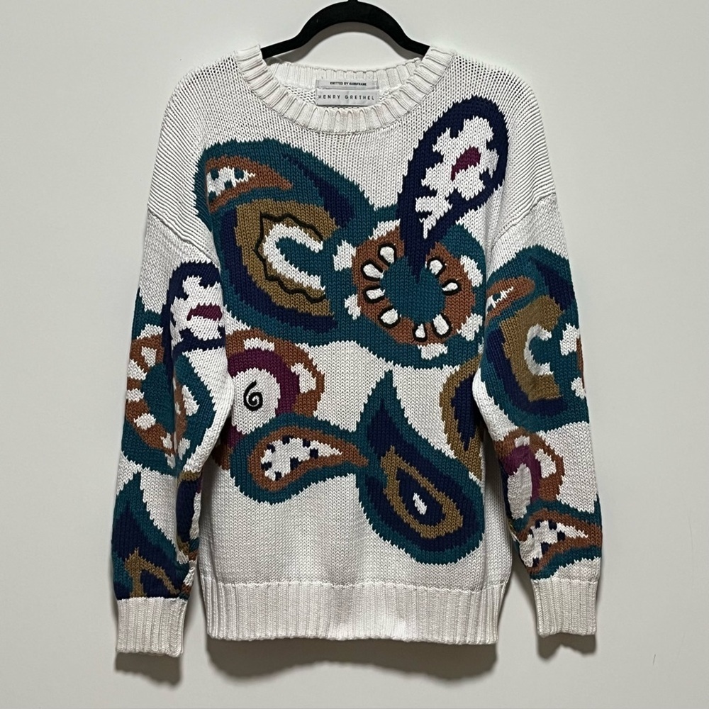 HENRY GRETHEL Vintage classic heavy
Cotton Knit retro unique crewneck Sweater